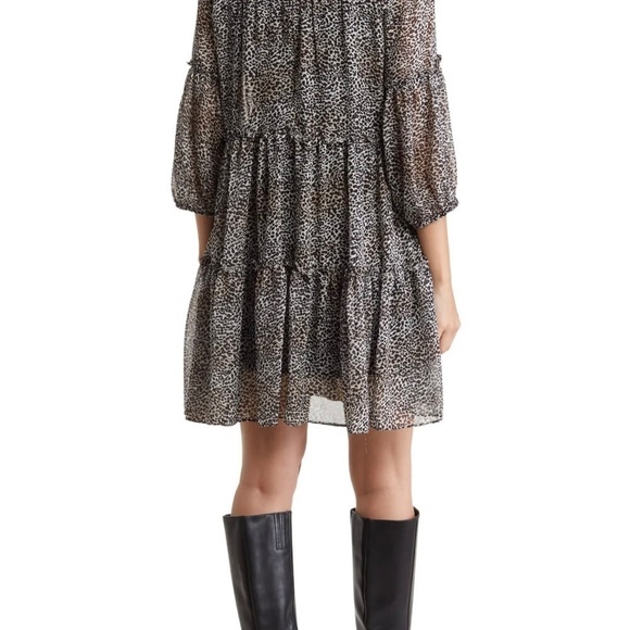 Leopard Print Long Sleeve Babydoll Dress size Medium - Picture 2 of 9